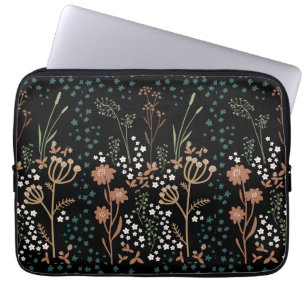 Housse Pour Ordinateur Portable Fleurs de prairie Art naïf Fond sombre