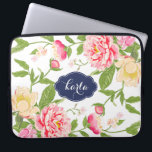 Housse Pour Ordinateur Portable Fleurs de printemps rose vert et jaune Aquarelles<br><div class="desc">Elégante aquarelle moderne illustration roses roses roses roses et fleurs de printemps jaunes de seau fleurissent. Arrière - plan blanc personnalisable et monogramme personnalisable sur marine bleu nom-tag/cadre.</div>