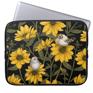 Housse Pour Ordinateur Portable Fleurs de soleil sauvages et crêtes d'or/ jaune