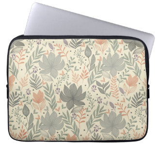 Housse Pour Ordinateur Portable Fleurs Dessinées à la Main