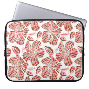Housse Pour Ordinateur Portable Fleurs d'hibiscus hawaïens : style tropical brun.