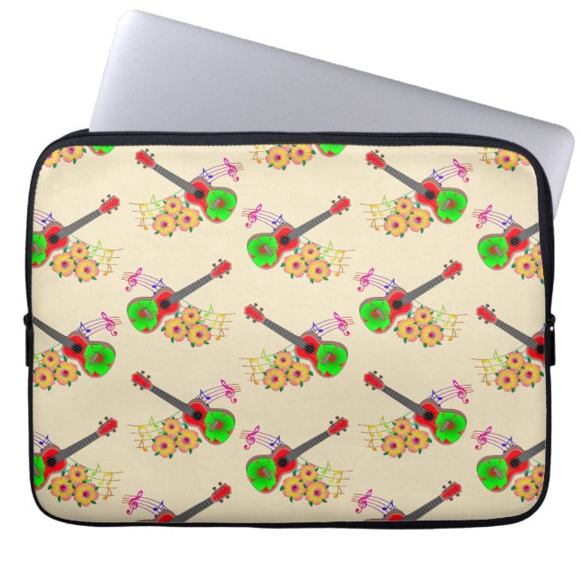 Housse Pour Ordinateur Portable Fleurs d'Hibiscus Ukulele hawaïen (Devant)