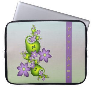 Housse Pour Ordinateur Portable Fleurs d'Imaginaire Lilac Formes vertes Nom fracta
