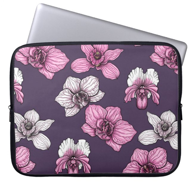 Housse Pour Ordinateur Portable Fleurs d'orchidées roses (Devant)
