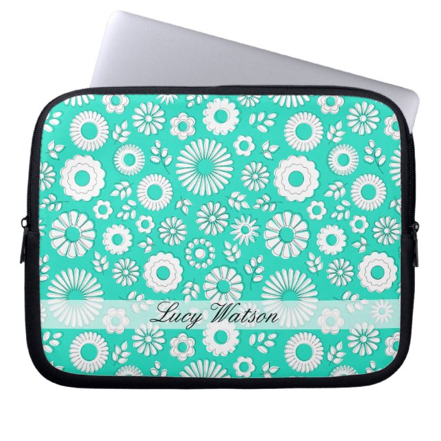 Housse Pour Ordinateur Portable Fleurs estivales turquoise (Devant)