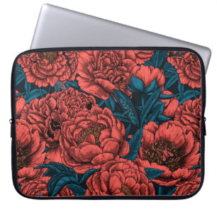 Housse Pour Ordinateur Portable Fleurs et moisissures de pivoines rouges