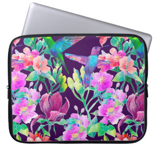 Housse Pour Ordinateur Portable Fleurs et oiseaux exotiques