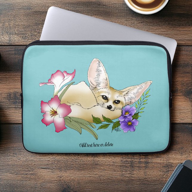 Housse Pour Ordinateur Portable Fleurs Fennec Fox mignonnes (Créateur téléchargé)