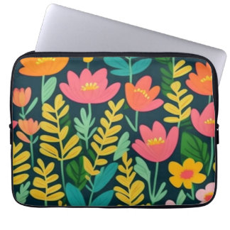 Housse Pour Ordinateur Portable Fleurs feuilles design coloré
