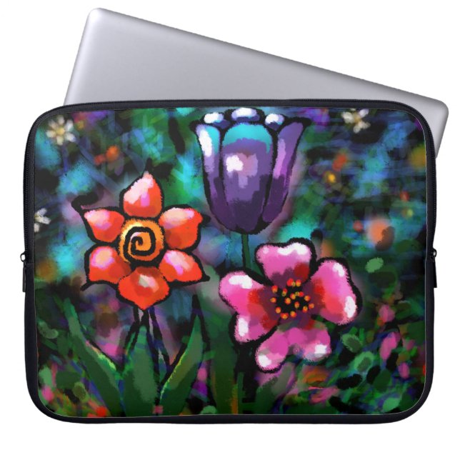 Housse Pour Ordinateur Portable Fleurs florales blanches bleu rose (Devant)