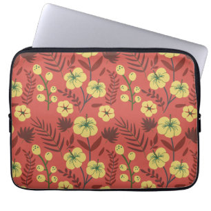 Housse Pour Ordinateur Portable Fleurs florales sans coutures motifs jaunes et rou