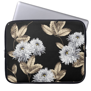 Housse Pour Ordinateur Portable fleurs grises mignonnes avec motif en feuille brun