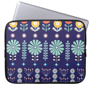 Housse Pour Ordinateur Portable Fleurs linéaires scandinaves, motif d'été