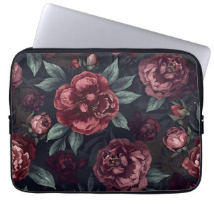 Housse Pour Ordinateur Portable Fleurs lunatiques motif aquarelle rouge foncé