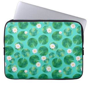 Housse Pour Ordinateur Portable Fleurs Lys d'Eau Blanche & Motif Lily Pad