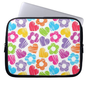 Housse Pour Ordinateur Portable Fleurs multicolores mignonnes et motif de coeur gi