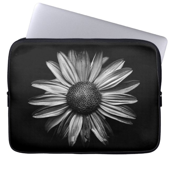 Housse Pour Ordinateur Portable Fleurs Noires Et Blanches 18 (Devant)