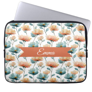Housse Pour Ordinateur Portable Fleurs orange vintage de printemps personnalisées