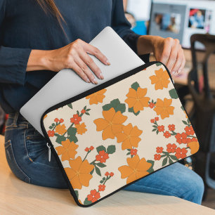 Housse Pour Ordinateur Portable Fleurs Oranges, Motif Floral, Motif De Fleurs