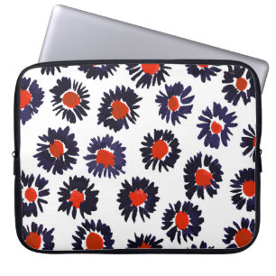 Housse Pour Ordinateur Portable Fleurs peintes à la main, motif rouge et bleu.