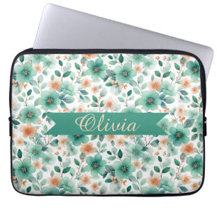 Housse Pour Ordinateur Portable Fleurs personnalisées de printemps vintage vert