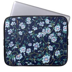Housse Pour Ordinateur Portable Fleurs pour enfants : bleu foncé transparent