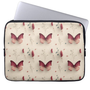 Housse Pour Ordinateur Portable Fleurs printanières vintage & papillon rose tendre