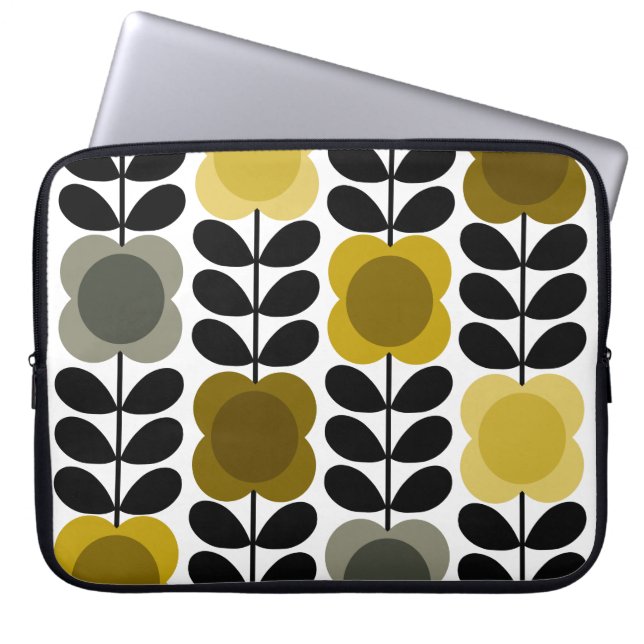 Housse Pour Ordinateur Portable Fleurs Ravissantes Rtro, Gris Jaune (Devant)