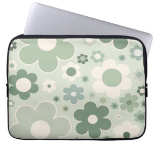 Housse Pour Ordinateur Portable Fleurs rétro Sage Vert Abstrait Floral