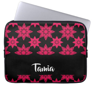 Housse Pour Ordinateur Portable Fleurs roses en noir