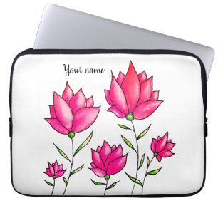 Housse Pour Ordinateur Portable Fleurs roses Encre Aquarelle Artsy Nom de la fille