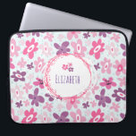 Housse Pour Ordinateur Portable Fleurs roses et Coeurs Bleus mignons Whimsical<br><div class="desc">Manche d'ordinateur portable avec un motif floral mignon. Composé de fleurs irrégulières roses et violettes dans un style rétro des années soixante super. Petits coeurs bleus pâles, poivrez l'arrière - plan sur un fond bleu pâle. Un cercle blanc avec une bordure rose mignonne avec des points et des éclaboussures avec...</div>