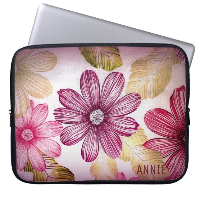 Housse Pour Ordinateur Portable Fleurs Roses Et Rouges Monogrammes (Devant)