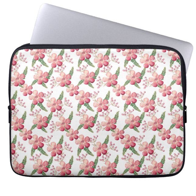 Housse Pour Ordinateur Portable Fleurs rouges et baies aux Feuilles verts (Devant)