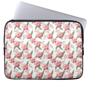 Housse Pour Ordinateur Portable Fleurs rouges et baies avec des feuilles vertes