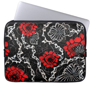 Housse Pour Ordinateur Portable Fleurs rouges et dentelle noire Motif sans couture