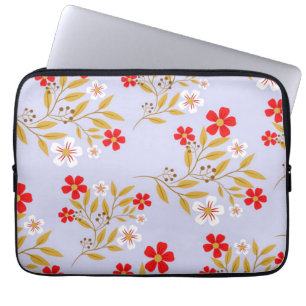 Housse Pour Ordinateur Portable Fleurs rouges jolies de style vintage sur motif bl