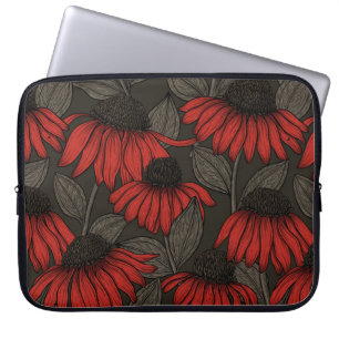 Housse Pour Ordinateur Portable Fleurs rouges sur marron
