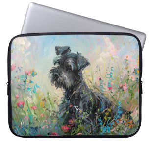 Housse Pour Ordinateur Portable Fleurs sauvages colorés Schnauzer