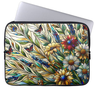 Housse Pour Ordinateur Portable Fleurs sauvages et papillons de design en verre