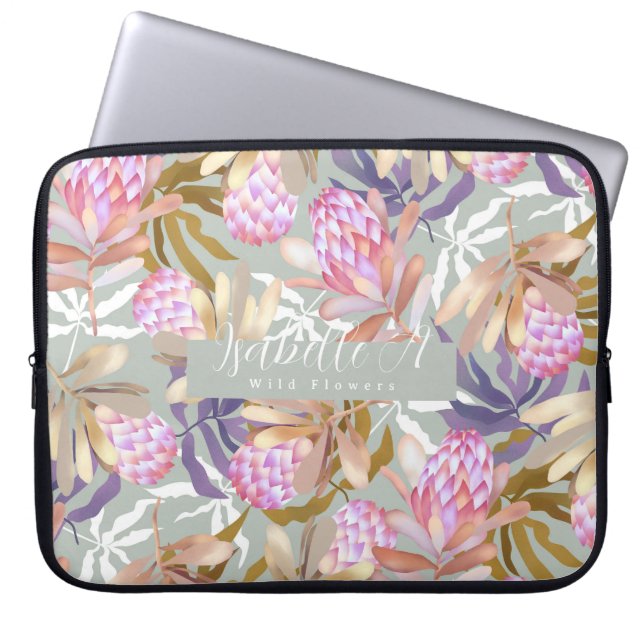 Housse Pour Ordinateur Portable Fleurs sauvages Gris Protea (Devant)