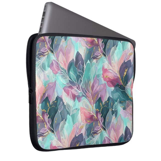 Housse Pour Ordinateur Portable Fleurs Teintées de Joaillerie (Devant droit)