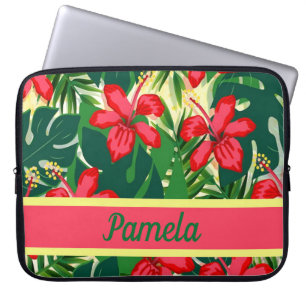 Housse Pour Ordinateur Portable Fleurs tropicales et feuilles