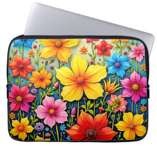 Housse Pour Ordinateur Portable Fleurs Vibrantes : Jardin de Joie Art