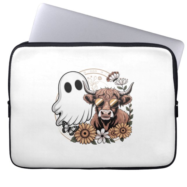 Housse Pour Ordinateur Portable Floral Automne Highland Cow Ghost (Devant)