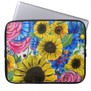 Housse Pour Ordinateur Portable Floral bleu jaune rose sans joint