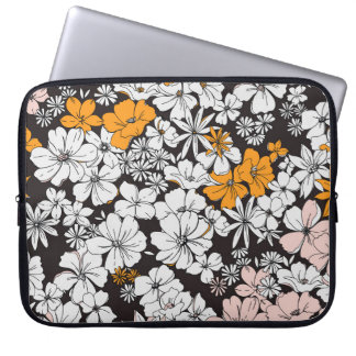 Housse Pour Ordinateur Portable Floral Ditsy : Arrière - plan foncé coloré.