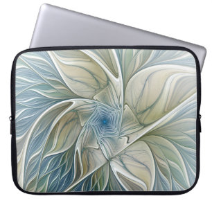 Housse Pour Ordinateur Portable Floral Dream Motif Abstrait Blue Khaki Fractal