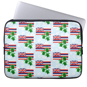 Housse Pour Ordinateur Portable Floral Hawaii Flag and Green Sea Turtles