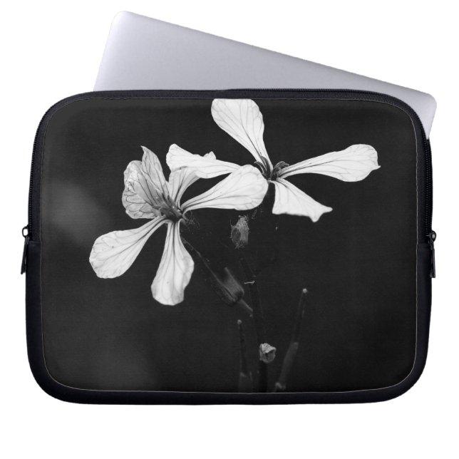 Housse Pour Ordinateur Portable floral noir et blanc minimal (Devant)